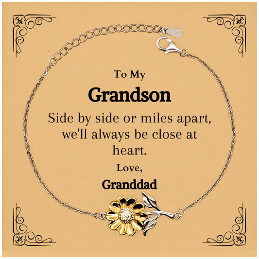 engraved sunflower bracelet for grandson always close at heart gift for birthday christmas graduation unique and inspirational jewelry for grandson from granddad confidence and love filled bracelet