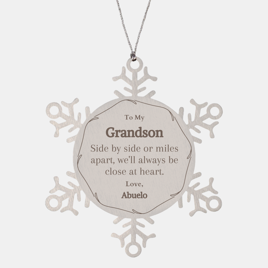 snowflake ornament grandson gift side by side or miles apart well always be close at heart engraved christmas love from abuelo