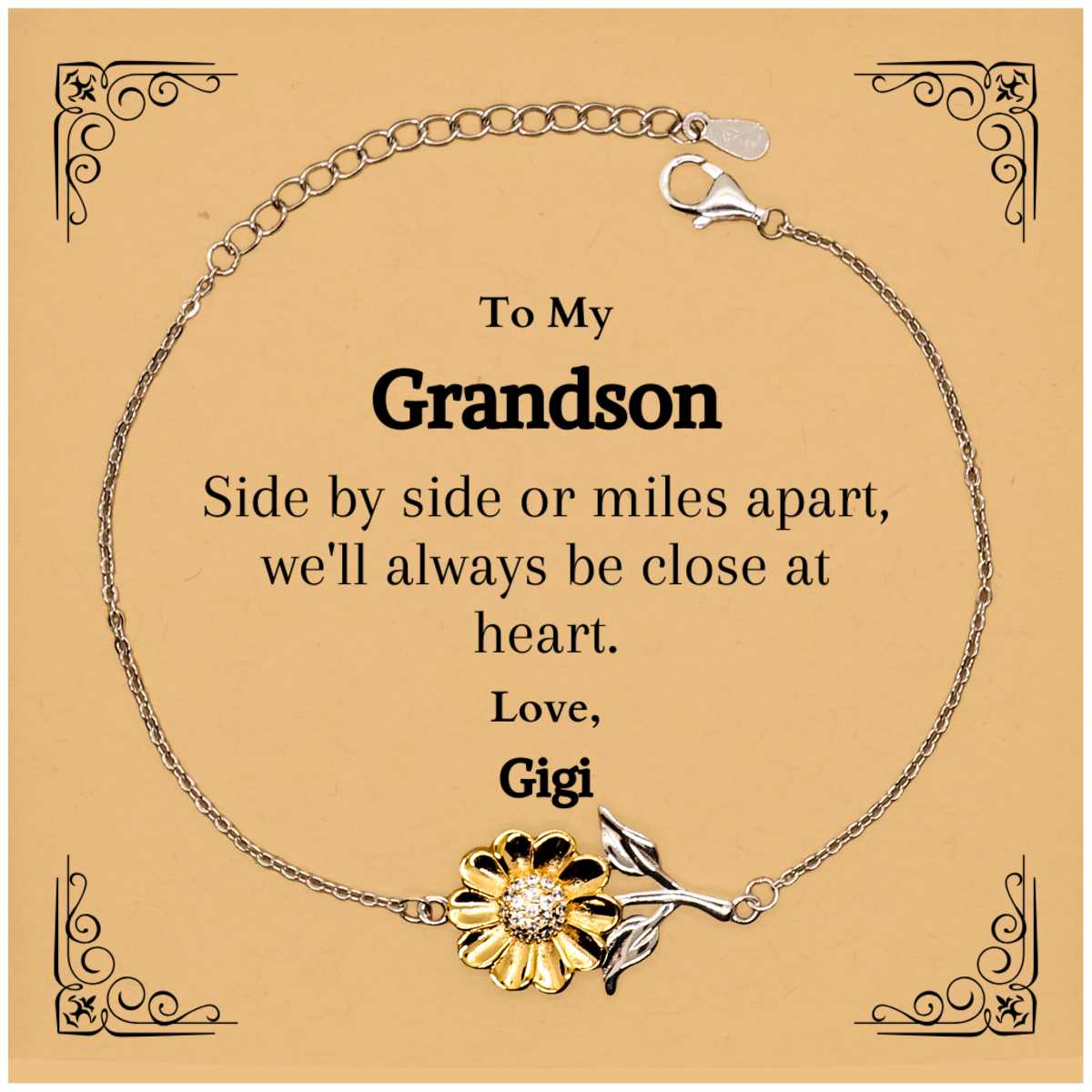 sunflower bracelet grandson love gigi engraved gift for birthday christmas veterans day side by side miles apart always close at heart