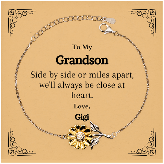 sunflower bracelet grandson love gigi engraved gift for birthday christmas veterans day side by side miles apart always close at heart