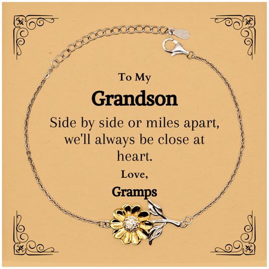 grandson sunflower bracelet side by side always close at heart birthday gift for him
