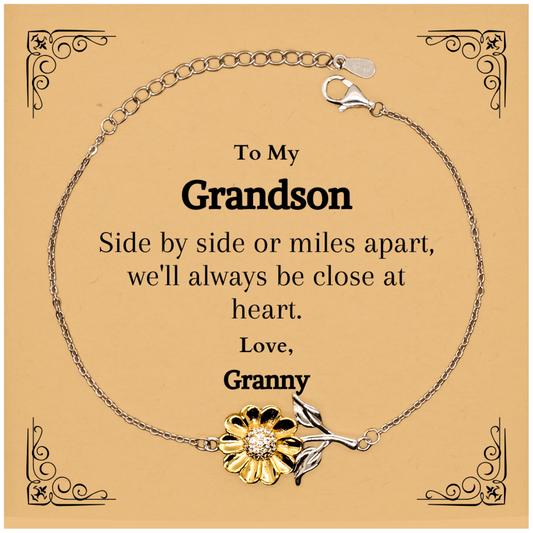 sunflower bracelet grandson engraved love from granny inspirational gift for birthday christmas and graduation always close at heart