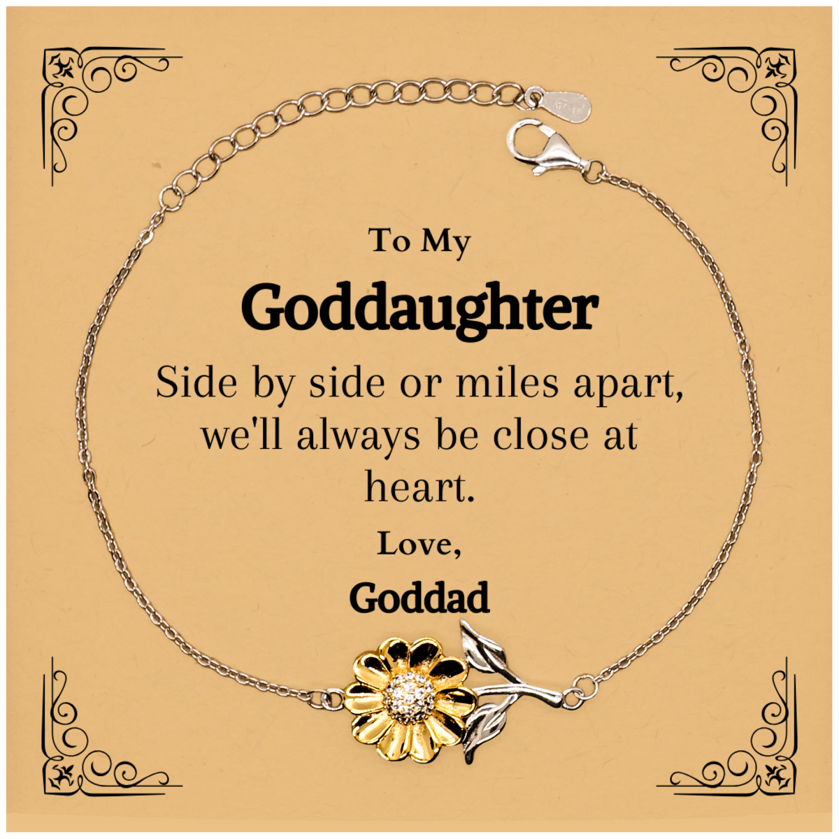 sunflower bracelet goddaughter gift side by side always close at heart engraved hopeful inspirational jewelry for birthday graduation holidays
