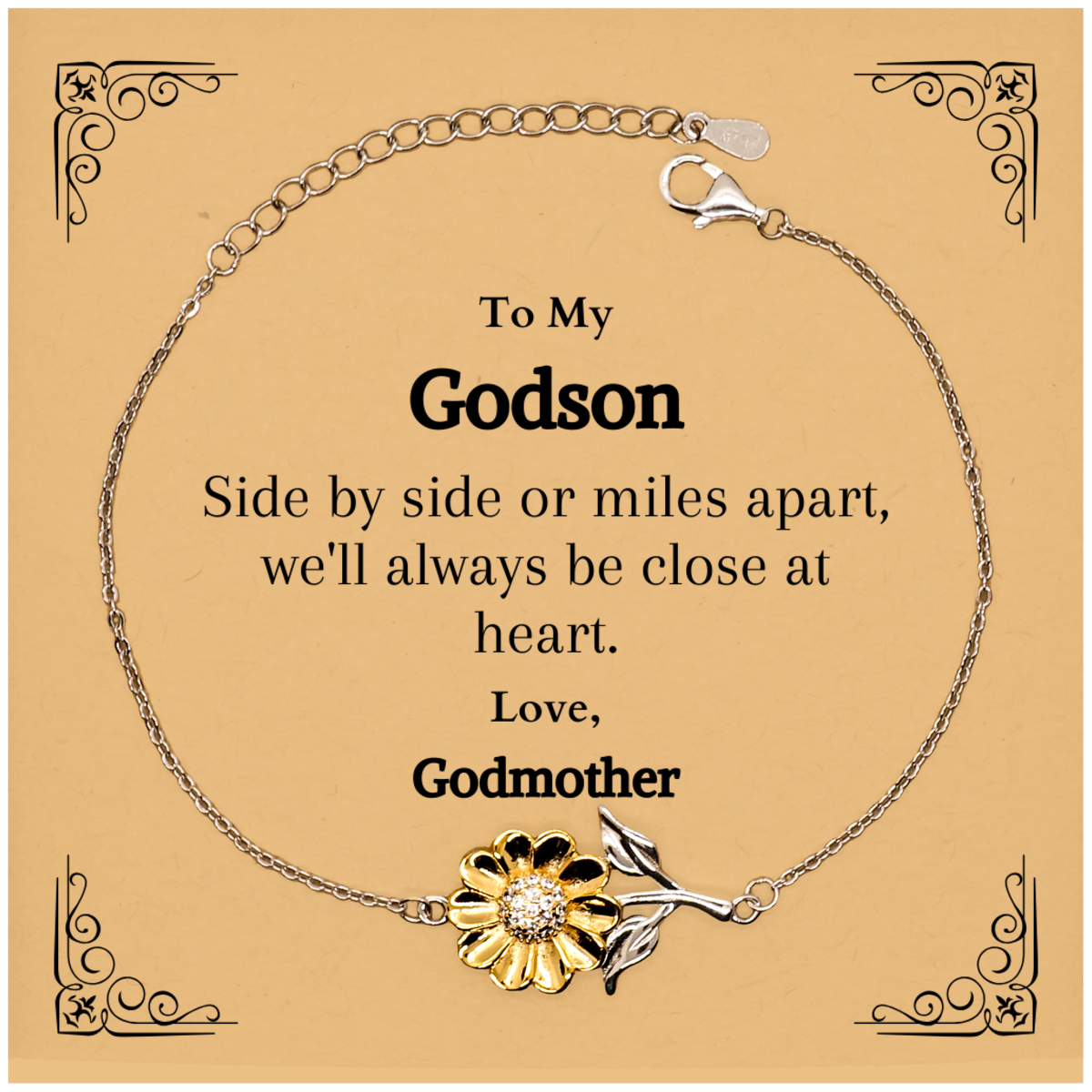godson sunflower bracelet close at heart love from godmother inspirational graduation gift for him engraved jewelry special occasion keepsake