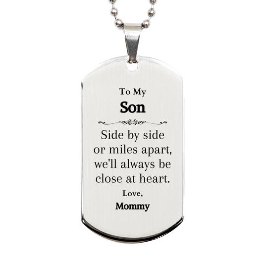 engraved silver dog tag for son side by side always close at heart inspirational gift for son on birthday christmas graduation love mommy
