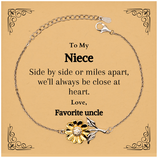sunflower bracelet for niece side by side or miles apart always close at heart engraved birthday gift from favorite uncle inspirational jewelry for niece graduation and christmas