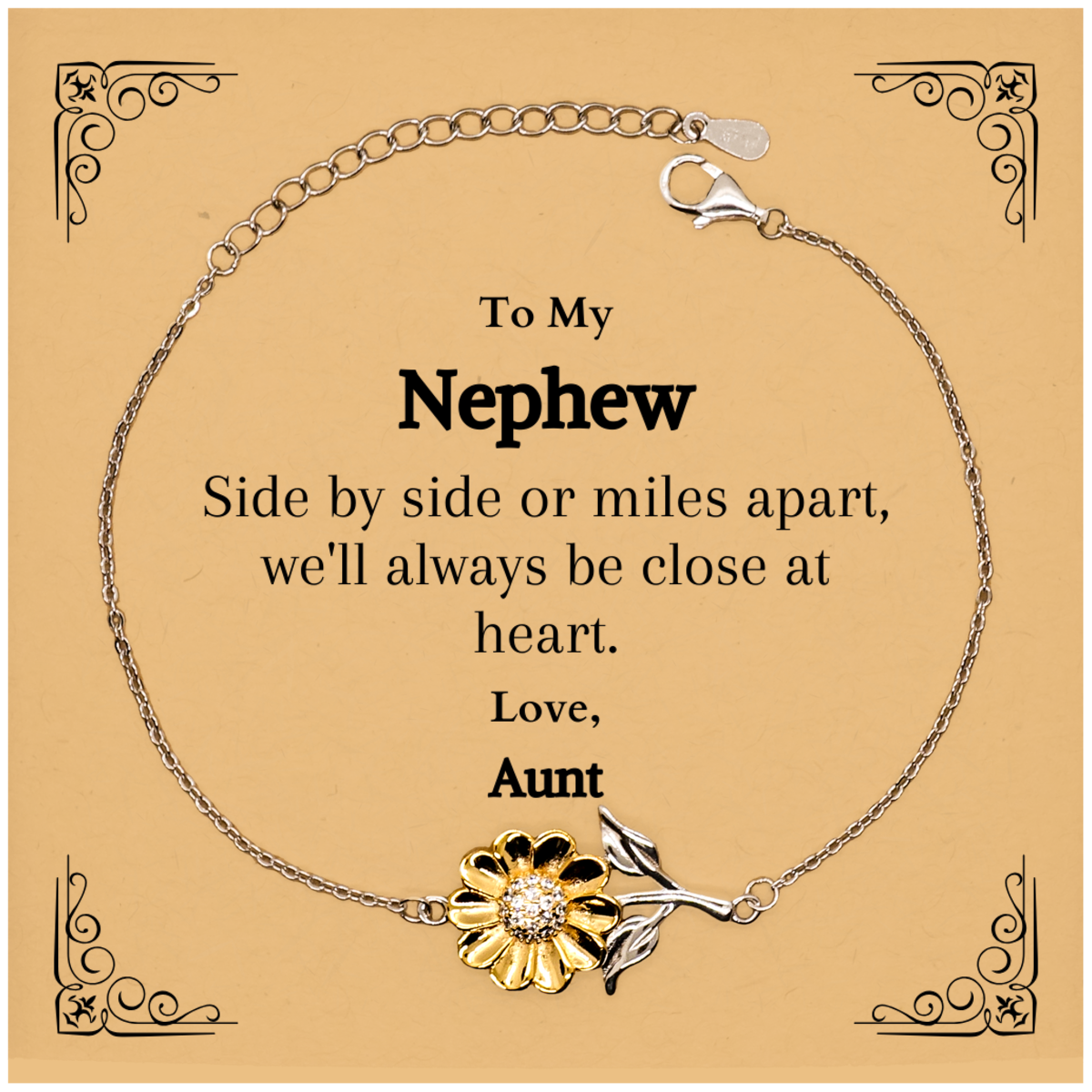 sunflower bracelet nephew gift side by side always close at heart love aunt engraved inspirational birthday christmas veterans day