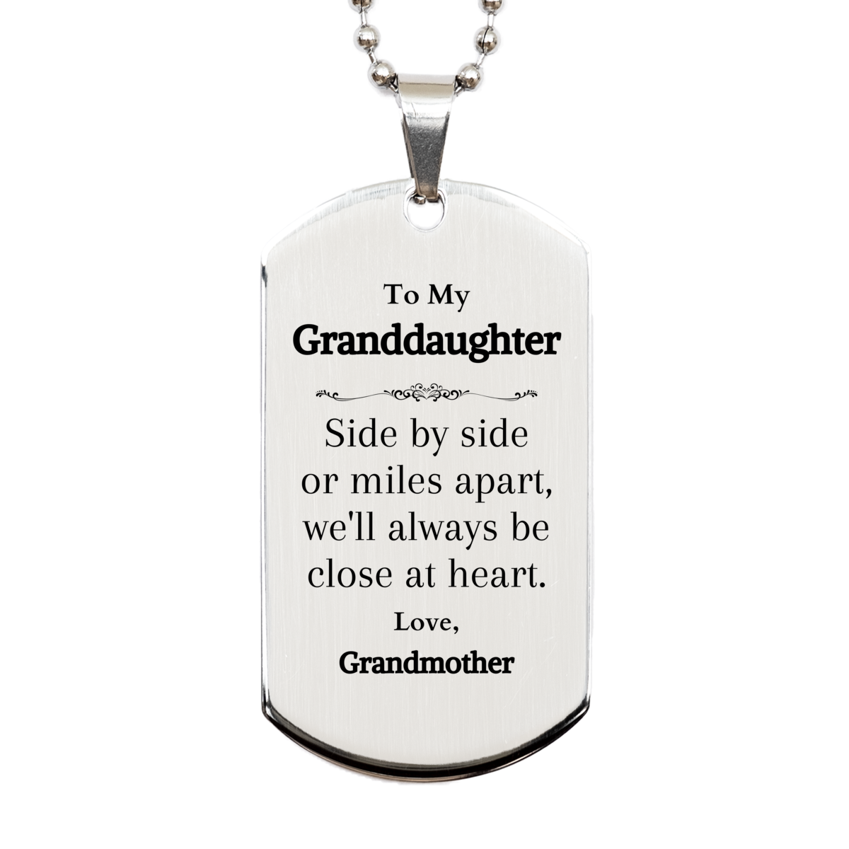 granddaughter silver dog tag engraved love from grandmother meaningful gift for birthday christmas graduation close at heart always