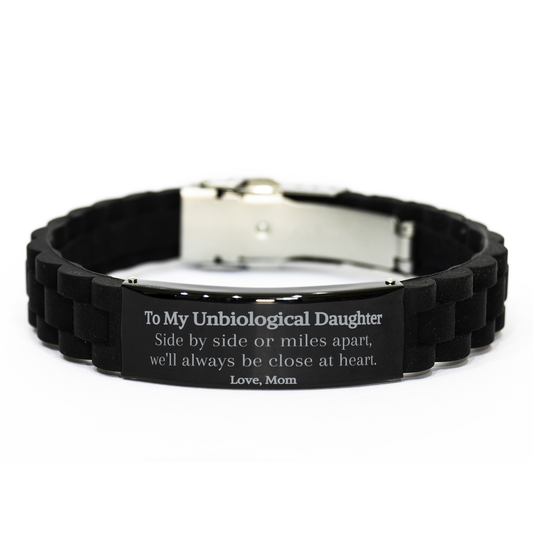 unbiological daughter bracelet glidelock clasp side by side or miles apart always close at heart perfect gift for birthday holidays christmas graduation veterans day easter confidence love