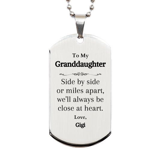 granddaughter engraved silver dog tag side by side or miles apart close at heart perfect christmas gift for granddaughter from gigi