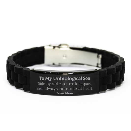 unbiological son glidelock clasp bracelet side by side or miles apart always close at heart engraved love gift for birthday christmas graduation