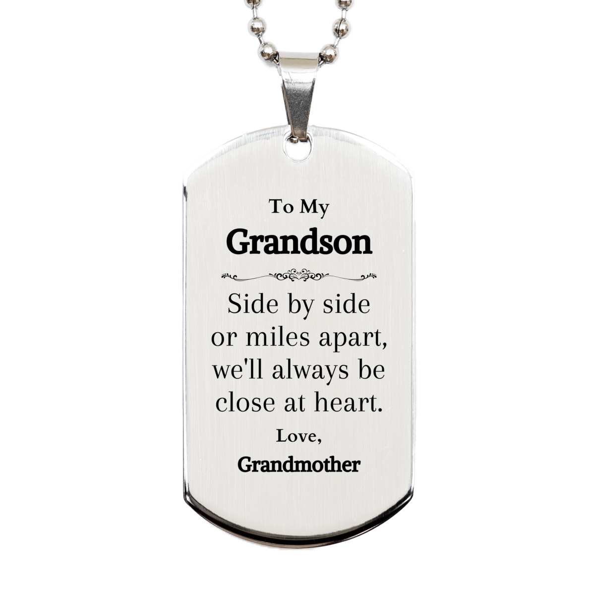 grandson engraved silver dog tag always close at heart love grandmother inspirational gift for birthday holidays christmas graduation and veterans day