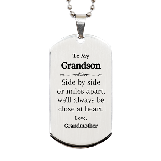 grandson engraved silver dog tag always close at heart love grandmother inspirational gift for birthday holidays christmas graduation and veterans day