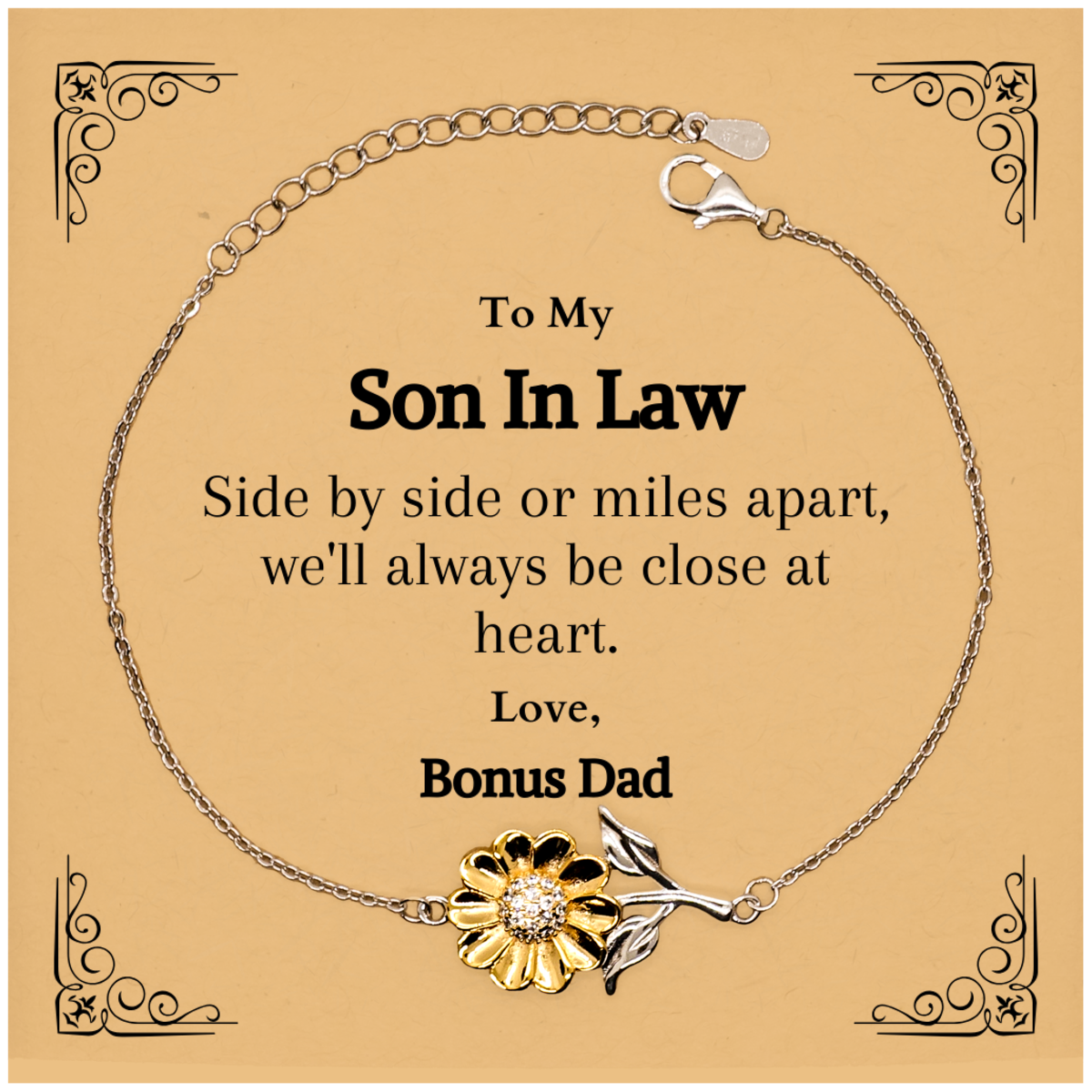 sunflower bracelet son in law gift engraved love from bonus dad keepsake jewelry for graduation christmas birthday meaningful and inspirational