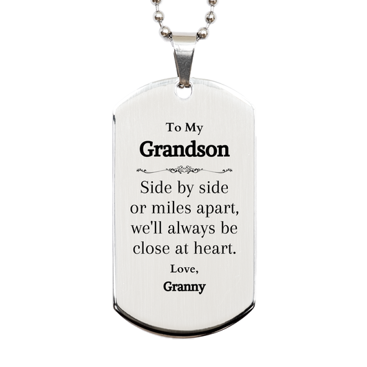 grandson dog tag necklace engraved side by side or miles apart well always be close at heart perfect gift for grandson on birthday christmas graduation express your love and confidence for your grandson