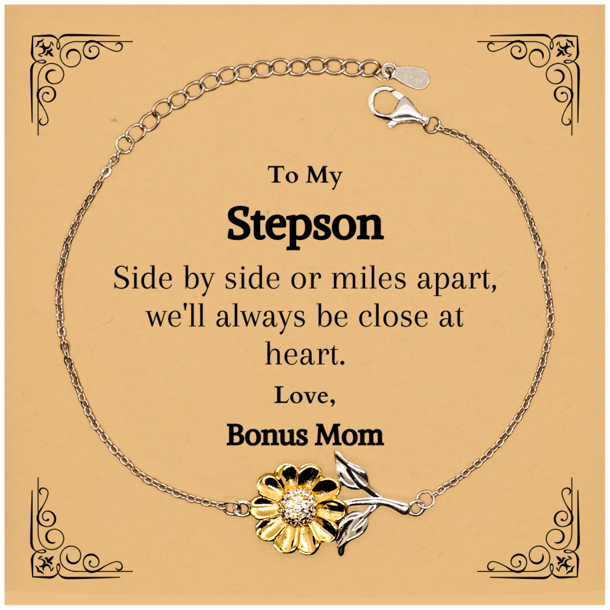 sunflower bracelet stepson gift always close at heart bonus mom engraved inspirational jewelry for christmas birthday graduation veterans day