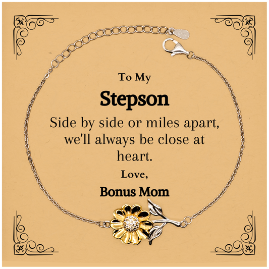 sunflower bracelet stepson gift always close at heart bonus mom engraved inspirational jewelry for christmas birthday graduation veterans day