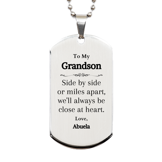 grandson engraved silver dog tag close at heart love abuela inspirational gift for birthday or christmas