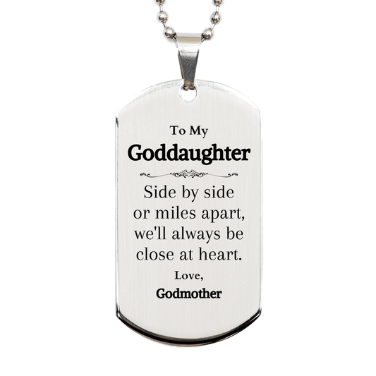 goddaughter engraved silver dog tag close at heart godmother gift for birthday christmas and graduation inspirational keepsake for your goddaughter
