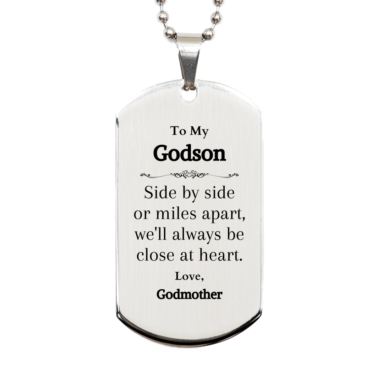 godson silver dog tag engraved close at heart love godmother gift for birthday christmas graduation veterans day