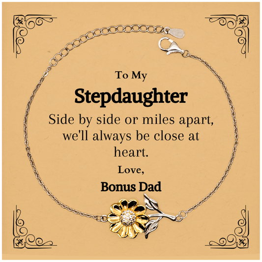 sunflower bracelet stepdaughter gift close at heart bonus dad engraved inspirational jewelry for christmas birthday graduation veterans day