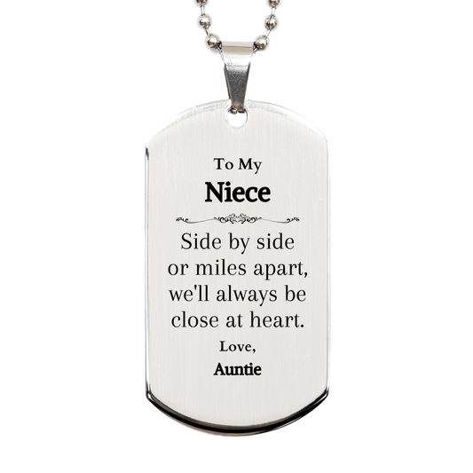 engraved silver dog tag niece gift side by side always close at heart birthday christmas graduation inspirational necklace for niece from auntie unique keepsake military style pendant for niece sentimental niece jewelry for women