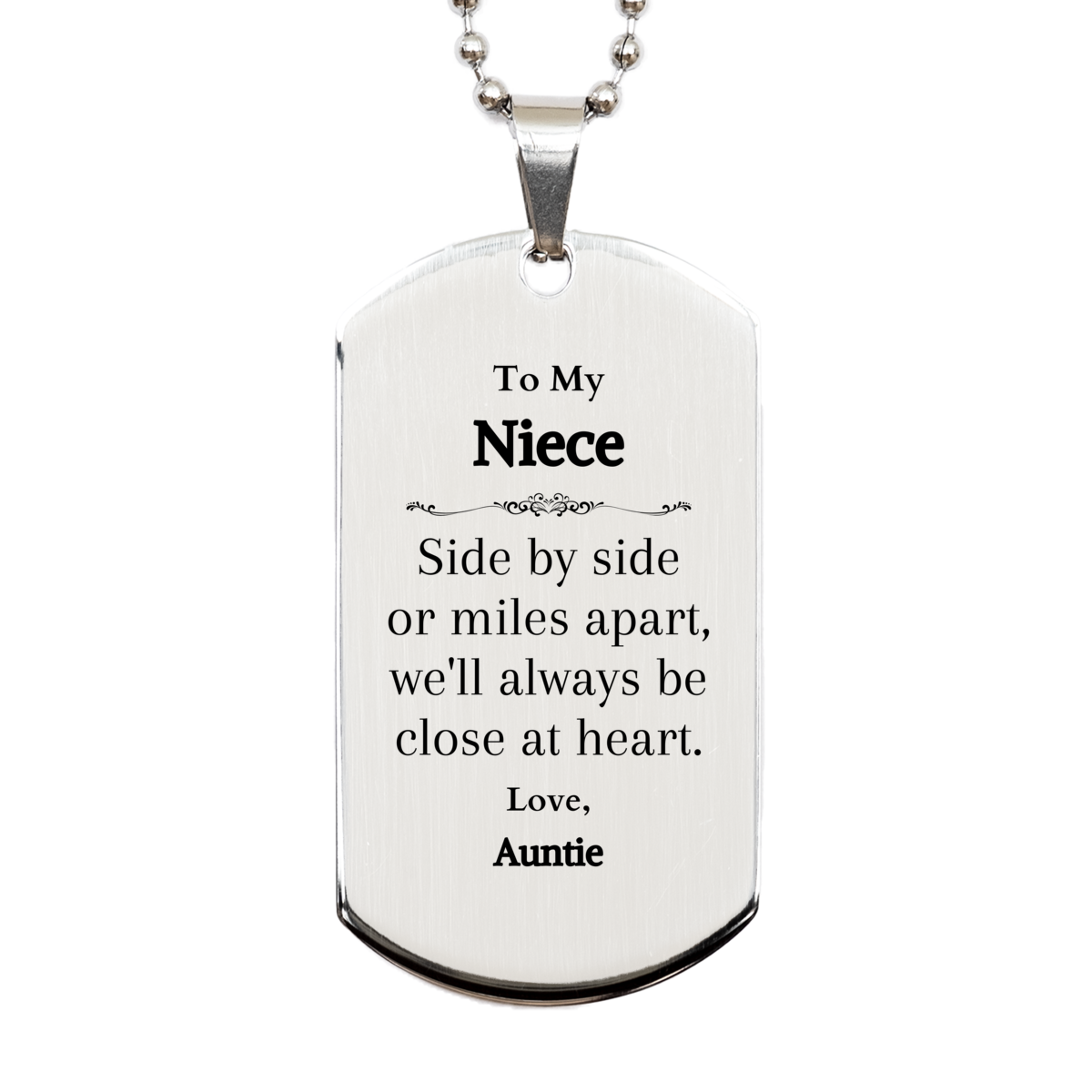 engraved silver dog tag niece gift side by side heartfelt message birthday christmas graduation easter perfect inspirational confidence