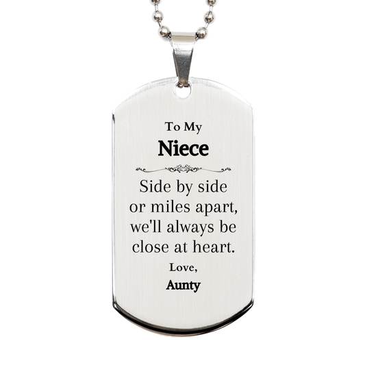 silver dog tag niece gift side by side or miles apart always close at heart aunty engraved inspirational jewelry for birthday christmas graduation