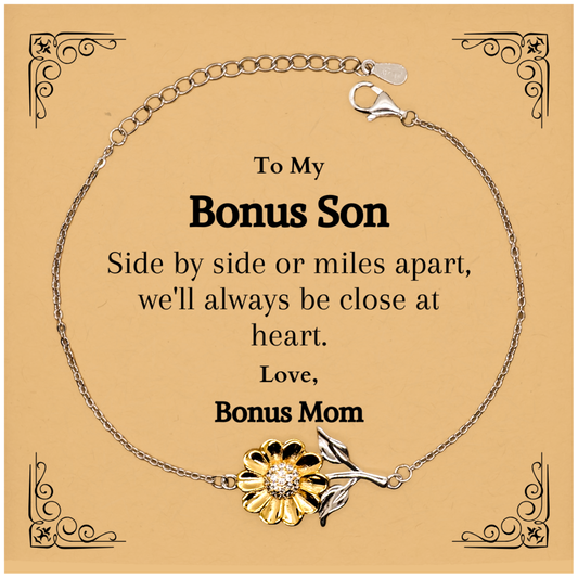 bonus son sunflower bracelet close at heart love bonus mom perfect gift for birthday christmas graduation and easter engraved jewelry for bonus son