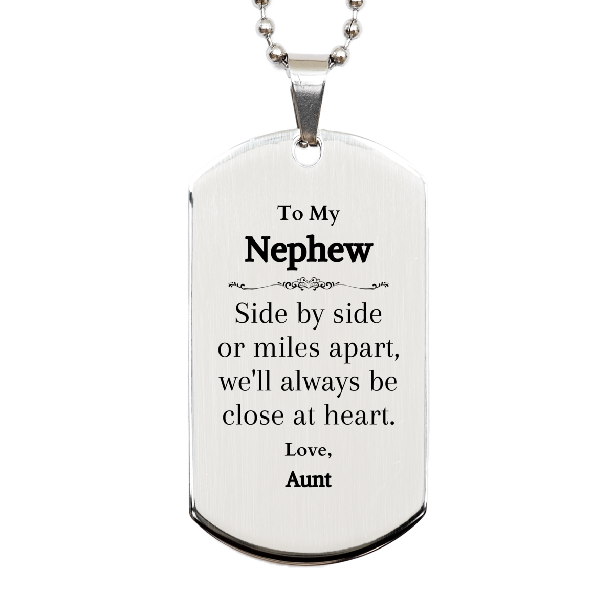 engraved silver dog tag nephew gift side by side always close heart love aunt perfect birthday christmas graduation occasions veterans day