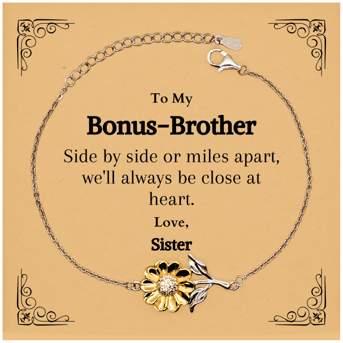engraved sunflower bracelet bonus brother gift side by side or miles apart always close at heart birthday holidays christmas graduation veterans day unique and inspirational token of love for brother in law confidence and hope bracelet