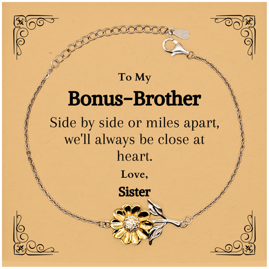 engraved sunflower bracelet bonus brother gift side by side or miles apart always close at heart birthday holidays christmas graduation veterans day unique and inspirational token of love for brother in law confidence and hope bracelet
