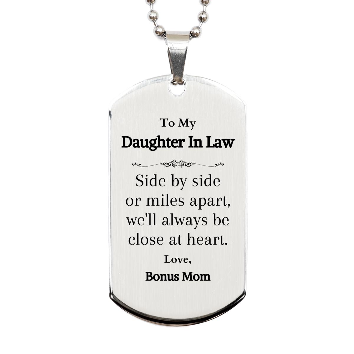 engraved silver dog tag daughter in law gift always close at heart bonus mom love meaningful christmas birthday graduation present for daughter in law wedding unique sentimental jewelry