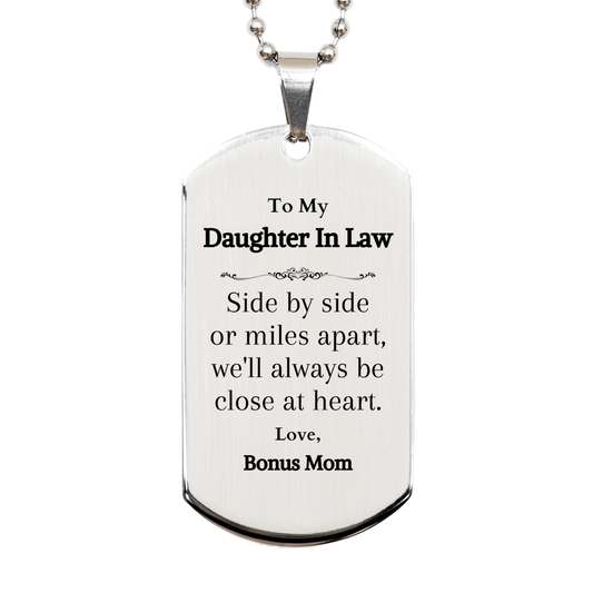 engraved silver dog tag daughter in law gift always close at heart bonus mom love meaningful christmas birthday graduation present for daughter in law wedding unique sentimental jewelry