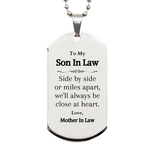 engraved silver dog tag son in law gift side by side or miles apart always close at heart love mother in law meaningful christmas birthday veterans day present