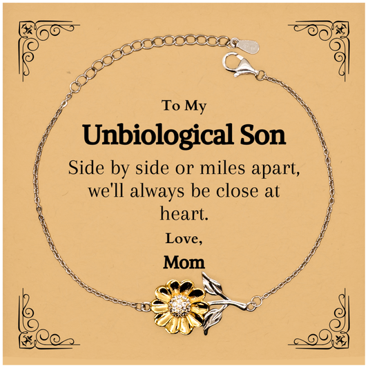 sunflower bracelet for unbiological son side by side always close at heart unique gift for birthday christmas graduation engraved love from mom