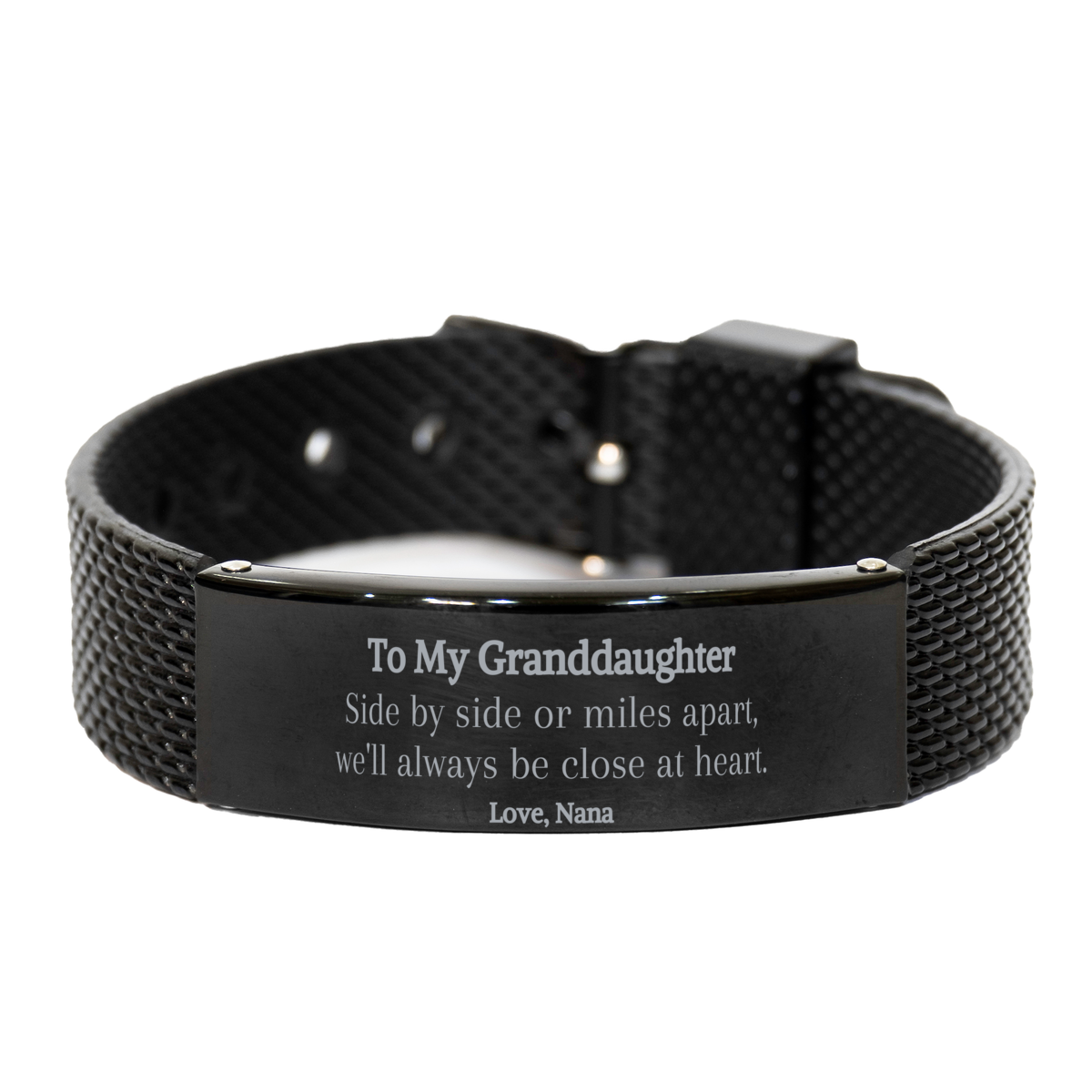 granddaughter black shark mesh bracelet engraved love nana gift for birthday christmas graduation always close at heart inspirational jewelry for granddaughter