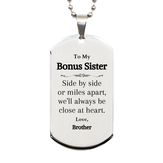 bonus sister silver dog tag engraved heartfelt gift for sister brothers love side by side always close at heart bonus sister birthday christmas graduation veterans day