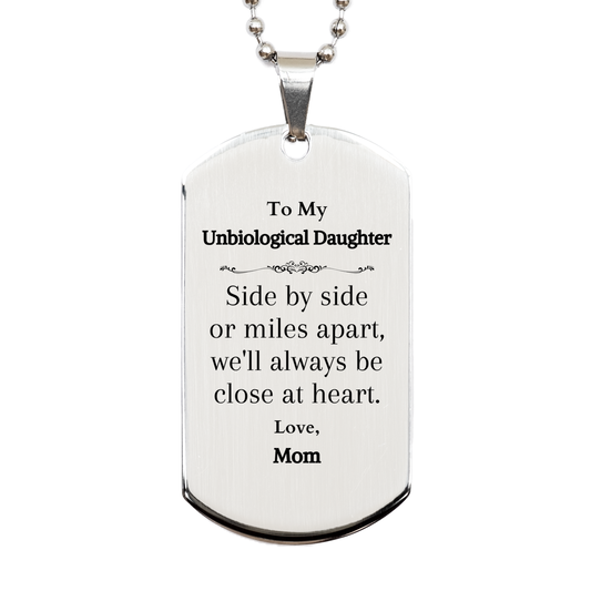 silver dog tag unbiological daughter gift for birthday engraved love from mom inspirational jewelry heartfelt keepsake for daughter unique christmas present military style pendant sentimental graduation gift veterans day surprise easter token of l
