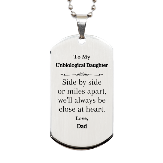 unbiological daughter silver dog tag engraved gift for birthday graduation unbiological daughter is always close at heart love dad