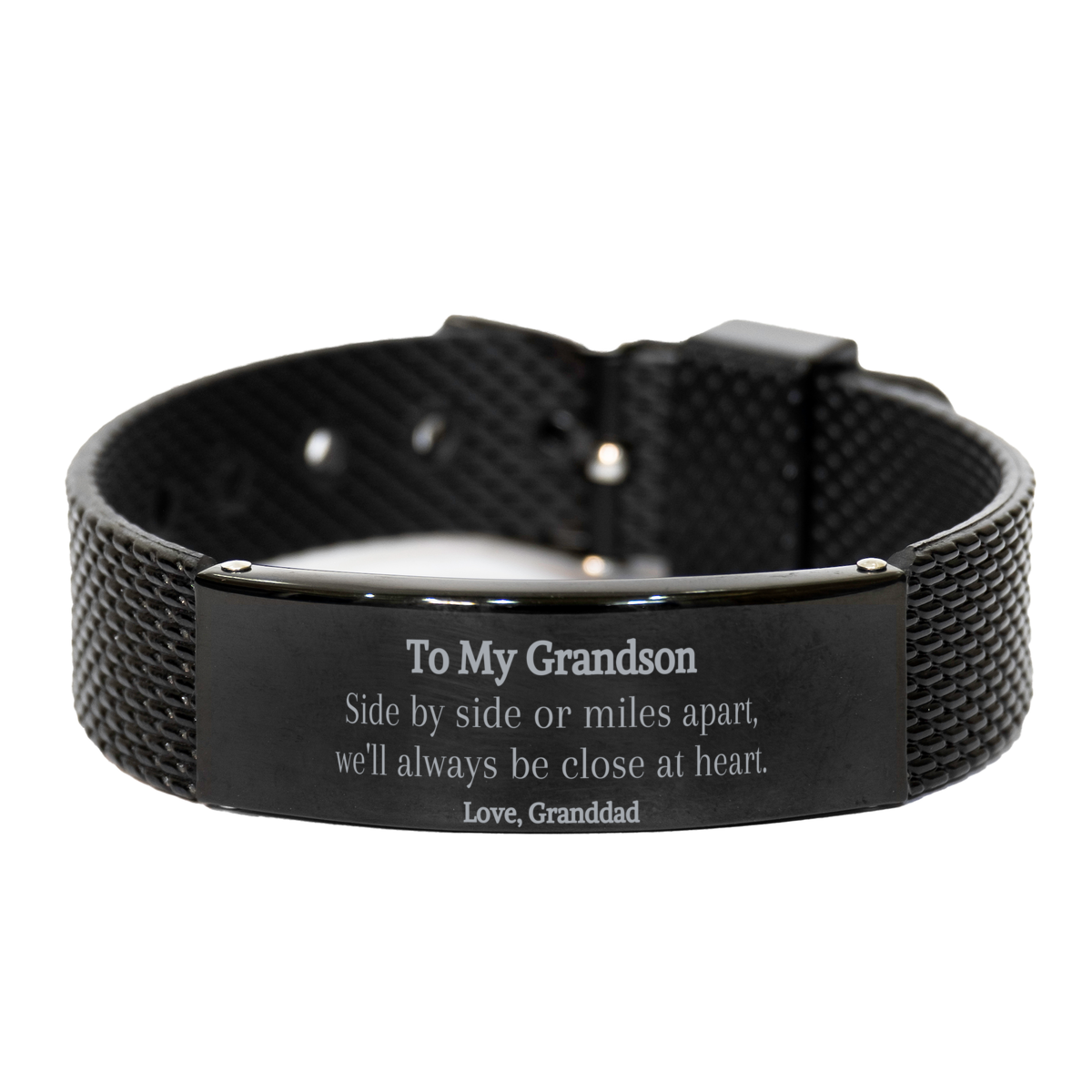 grandson black shark mesh bracelet always close at heart engraved gift for birthday christmas graduation grandfather love granddad