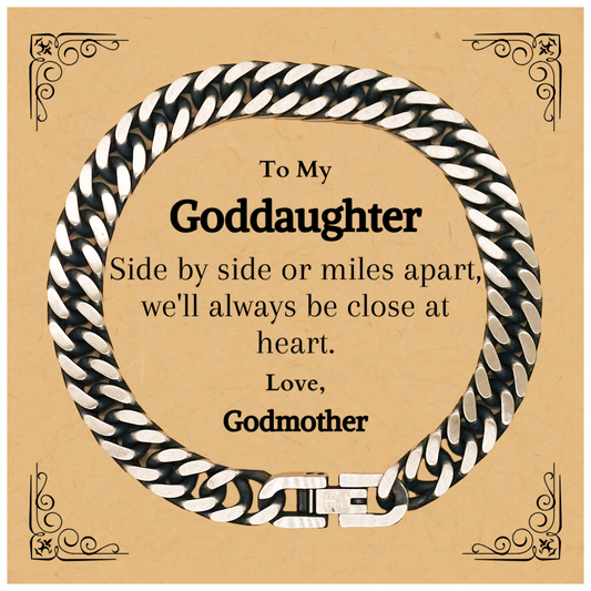 goddaughter engraved cuban link chain bracelet side by side always close at heart love godmother perfect birthday christmas graduation gift for goddaughter