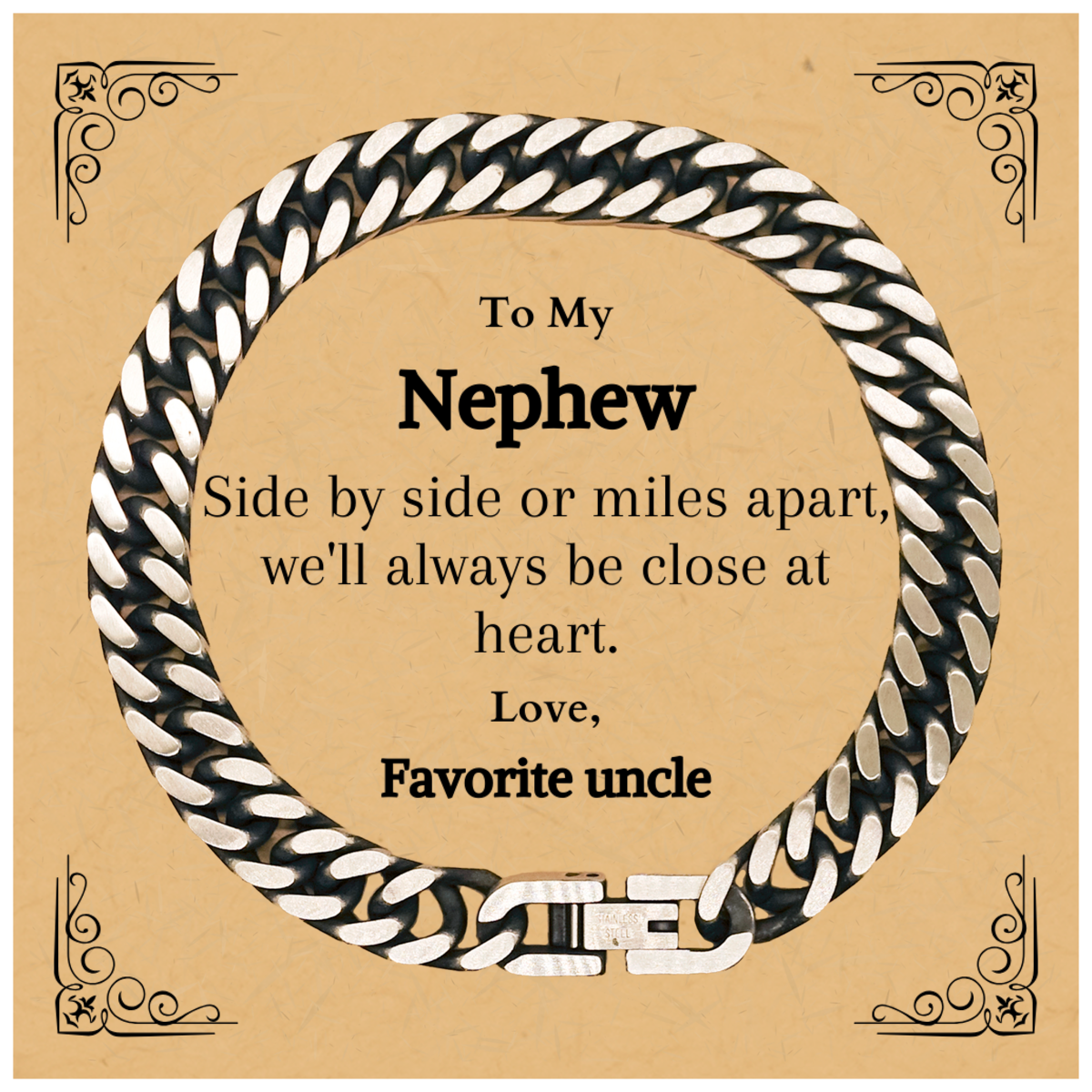 engraved cuban link chain bracelet nephew gift side by side always close at heart love hope confidence birthday christmas holiday