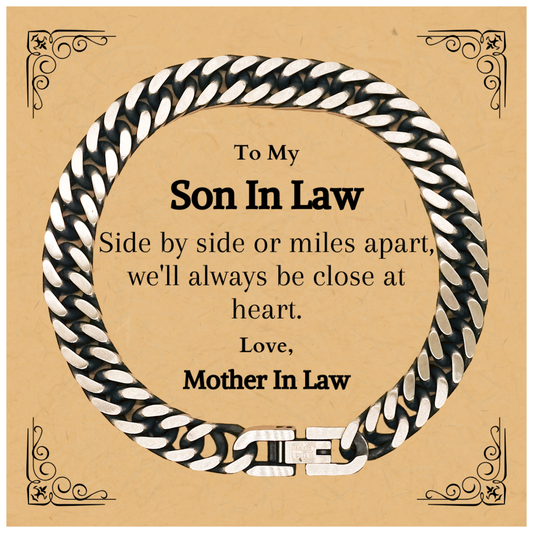 to my son in law cuban link chain bracelet inspirational gift for birthday christmas graduation mother in law love and support unique gift for son in law special bracelet for son in law from mother in law close at heart always engraved cuban