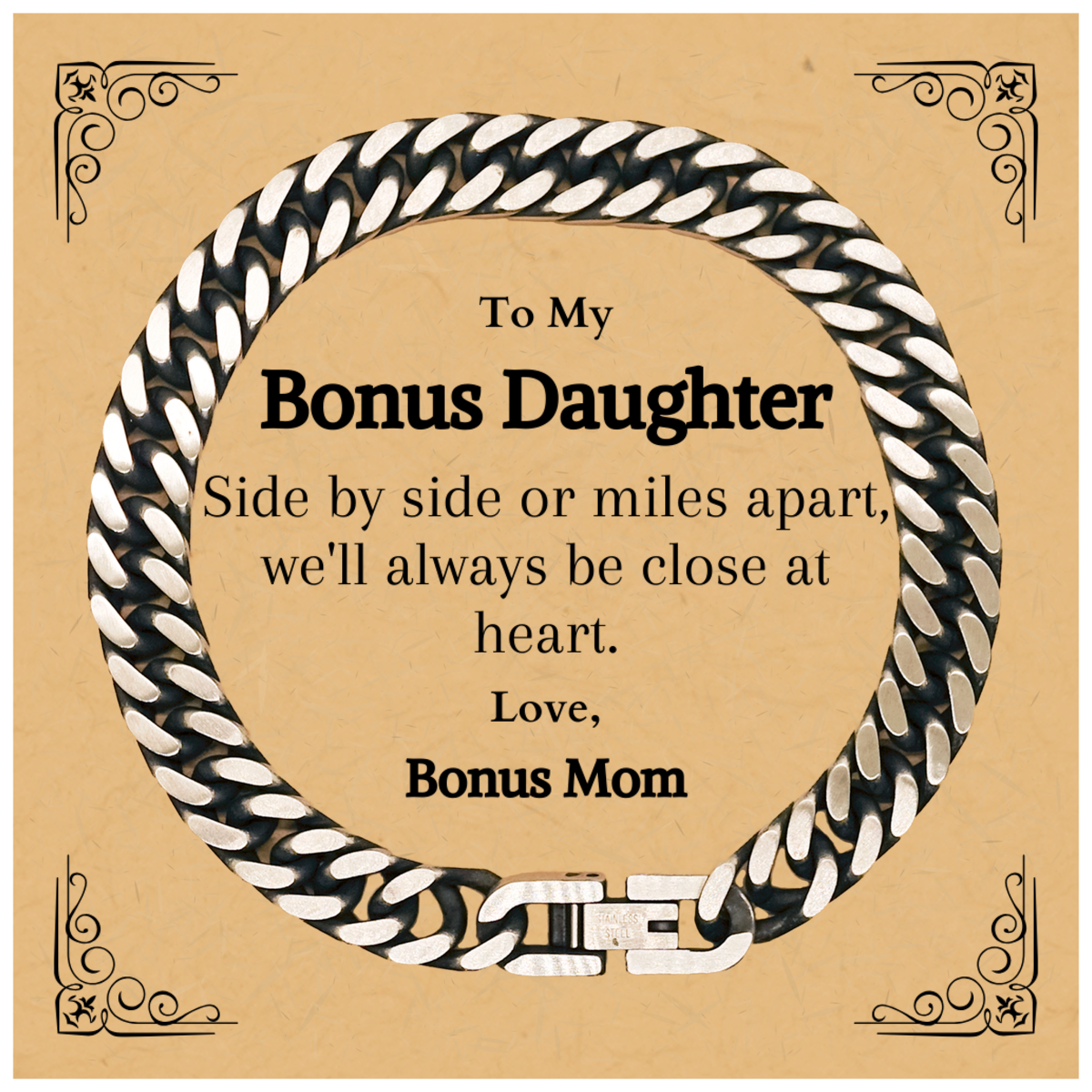bonus daughter cuban link chain bracelet side by side always close at heart love from bonus mom perfect christmas birthday graduation gift for bonus daughter