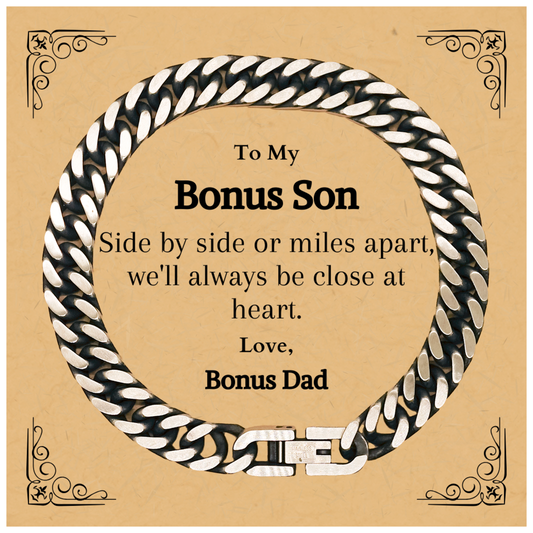 bonus son cuban link chain bracelet love from bonus dad engraved gift for christmas graduation veterans day family bond and appreciation