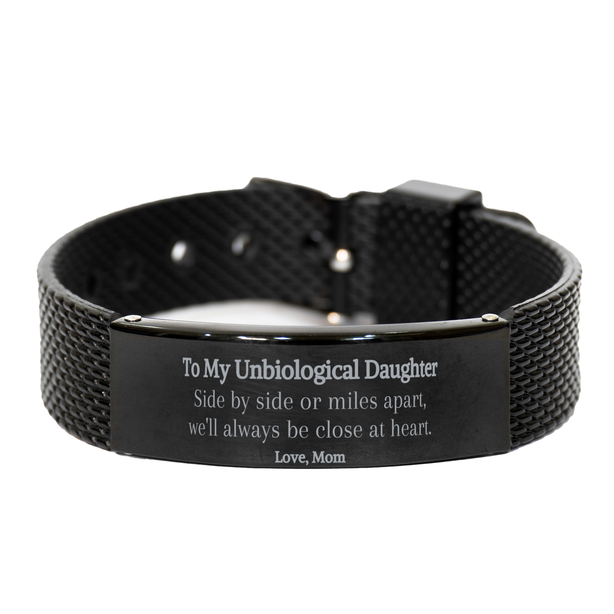unbiological daughter bracelet engraved love from mom perfect birthday gift for your unbiological daughter black shark mesh bracelet to show your love and appreciation thoughtful and unique gift for your unbiological daughter