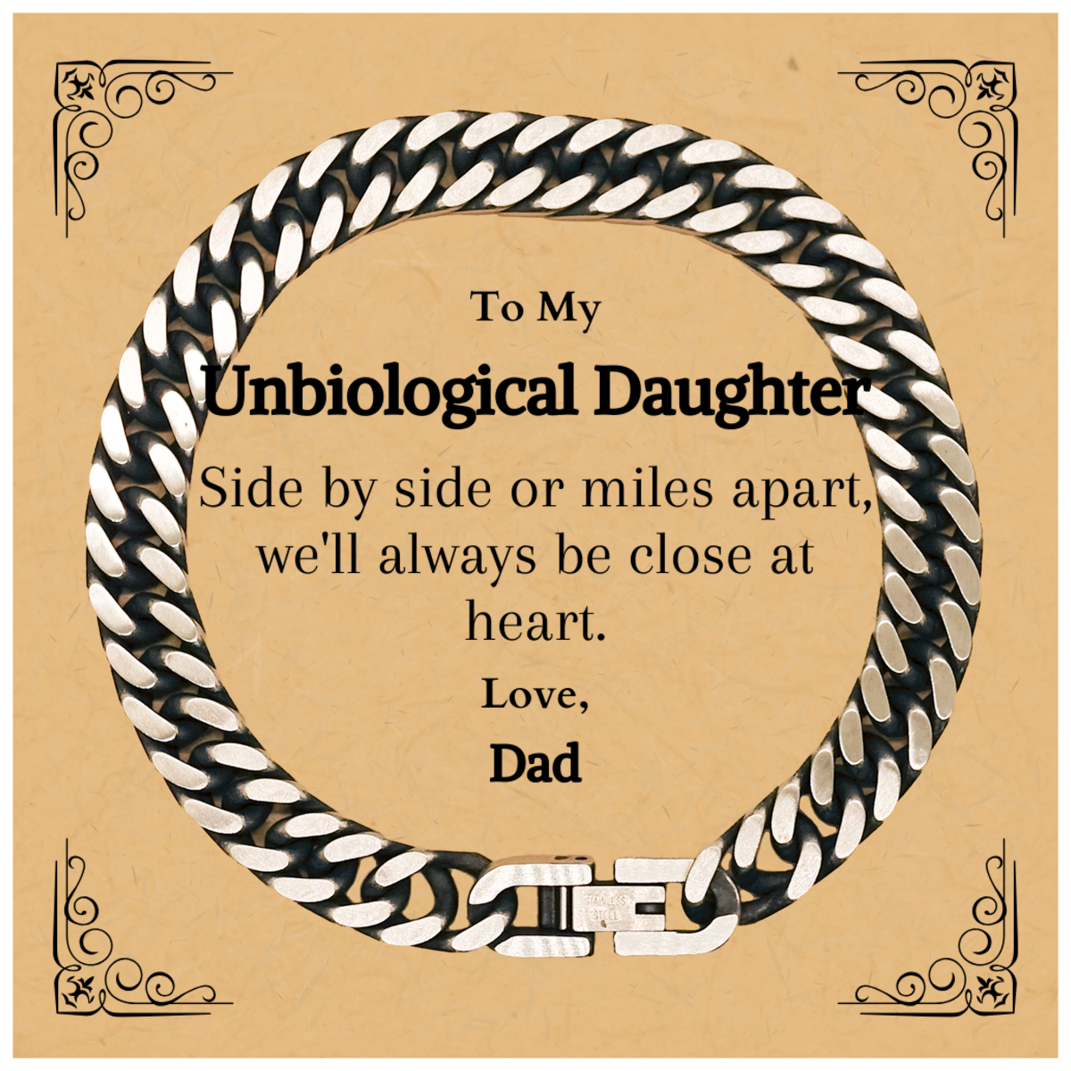 unbiological daughter cuban link chain bracelet heartfelt gift for birthday christmas graduation love dad side by side always close inspirational jewelry for daughters from father
