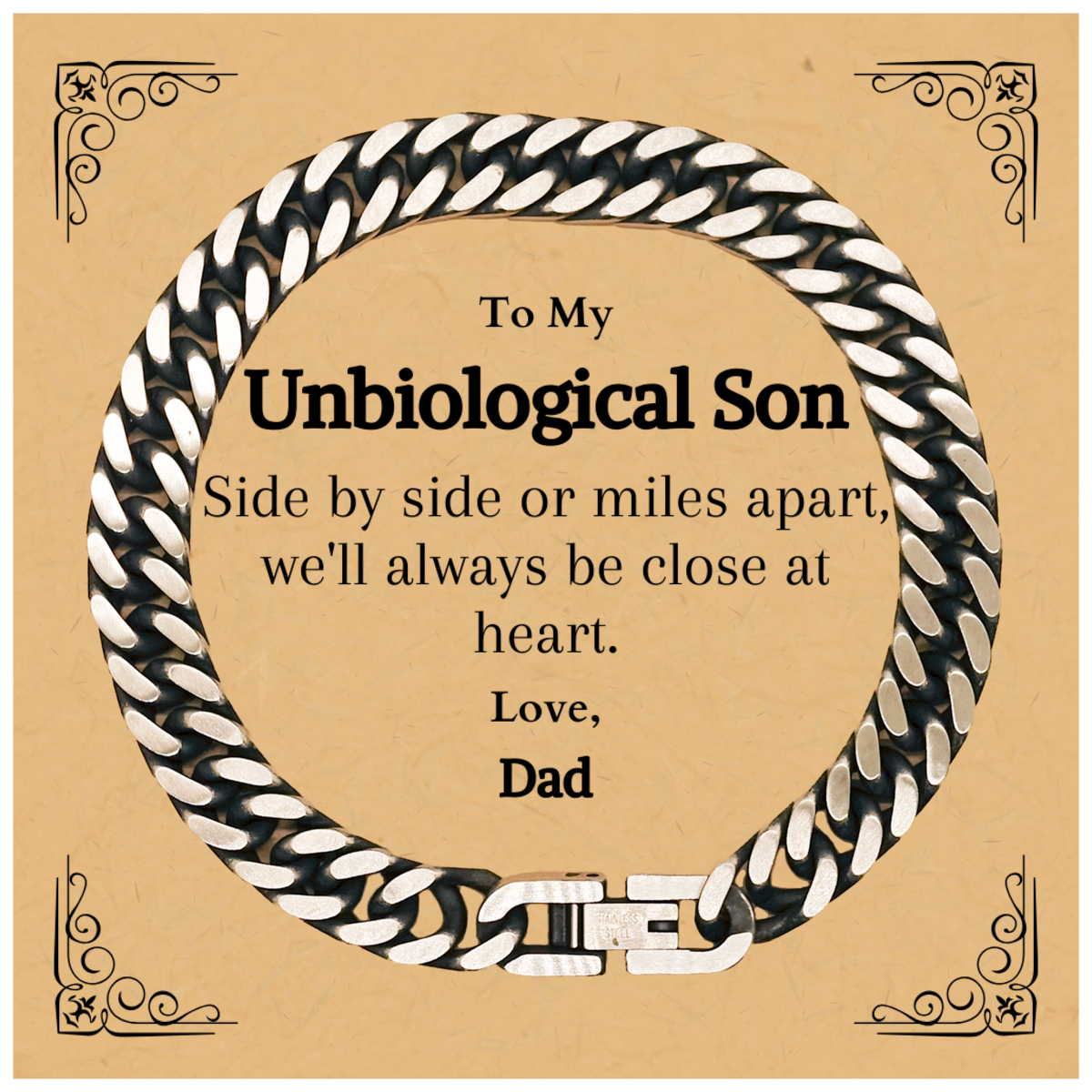 unbiological son cuban link chain bracelet gift for birthday and christmas love dad inspirational engraved jewelry for niche son