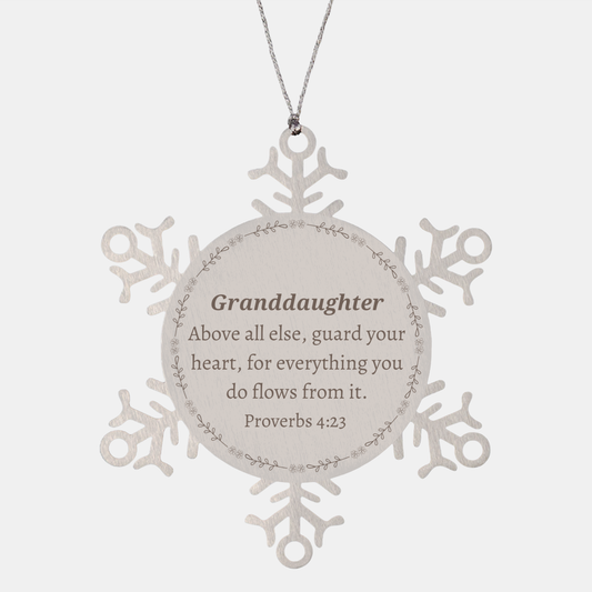 granddaughter snowflake ornament guard your heart proverbs 4 23 unique gift for holidays christmas birthday graduation inspirational keepsake for granddaughters confidence and hope